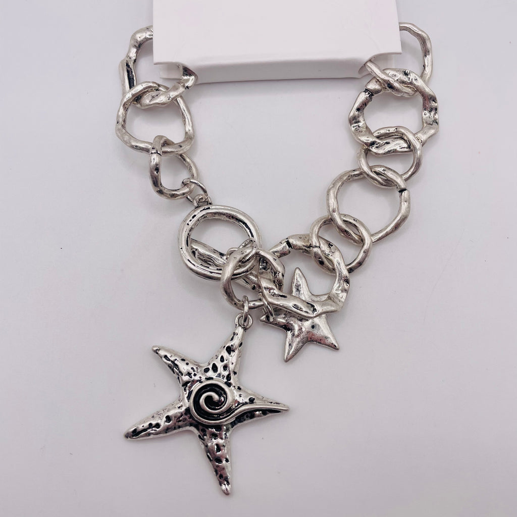 Pulsera de Cadena Gruesa con Dije de Estrella de Mar | Bisutería de Moda en Oro y Plata | Venta al Por Mayor|JI JOYA
