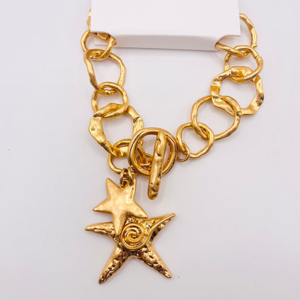 Pulsera de Cadena Gruesa con Dije de Estrella de Mar | Bisutería de Moda en Oro y Plata | Venta al Por Mayor|JI JOYA