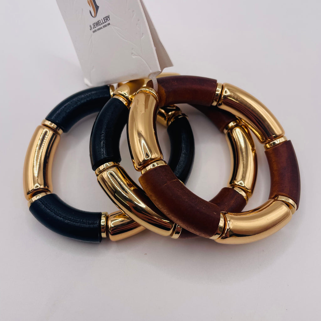 Pulsera elástica de metal y madera para mujer | Joyería de moda al por mayor | Diseño minimalista|JI JOYA