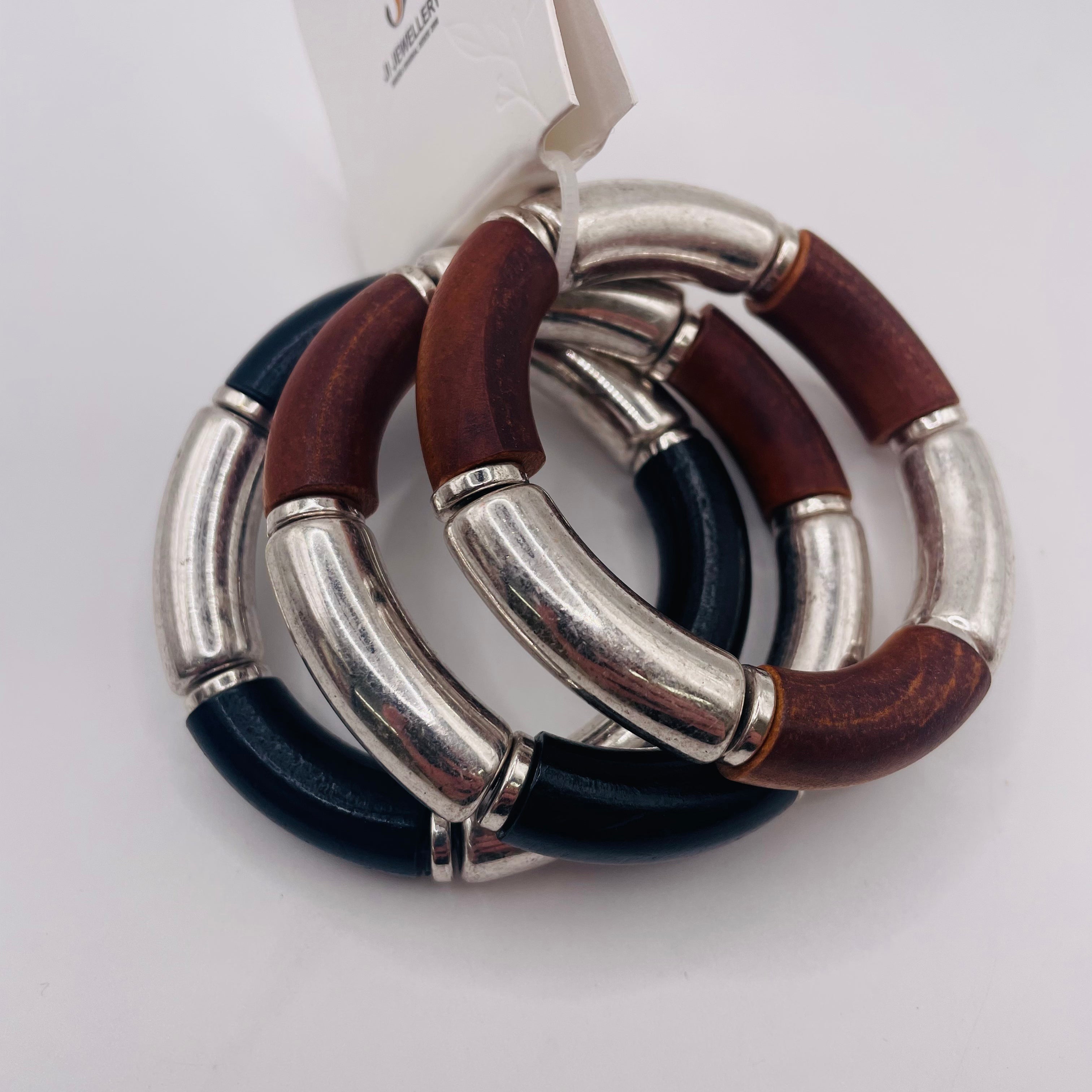 Pulsera elástica de metal y madera para mujer | Joyería de moda al por mayor | Diseño minimalista|JI JOYA