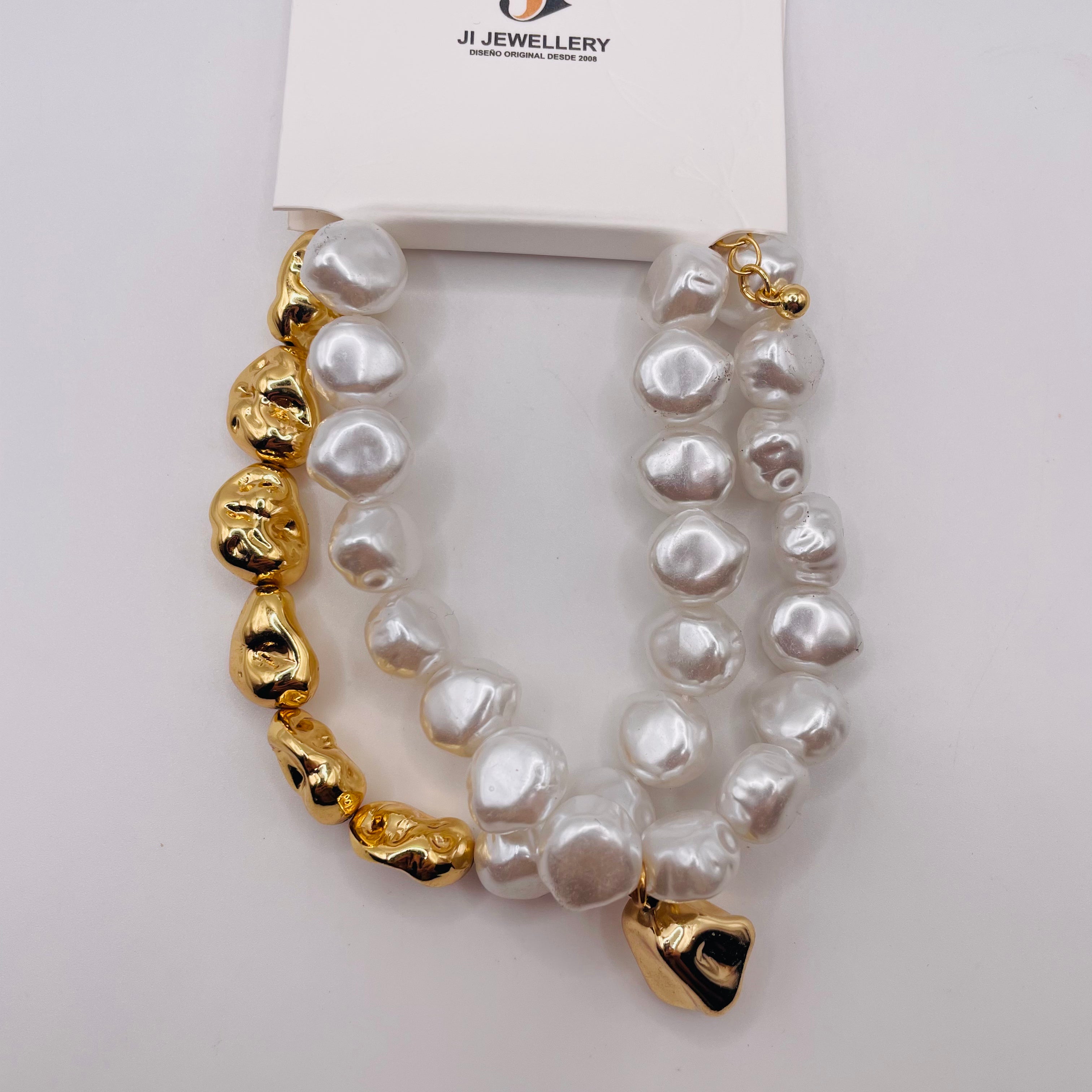 Pulsera de Perlas Barrocas Irregulares con Detalles Metálicos | Joyería de Moda Mayorista para Mujer|JI JOYA