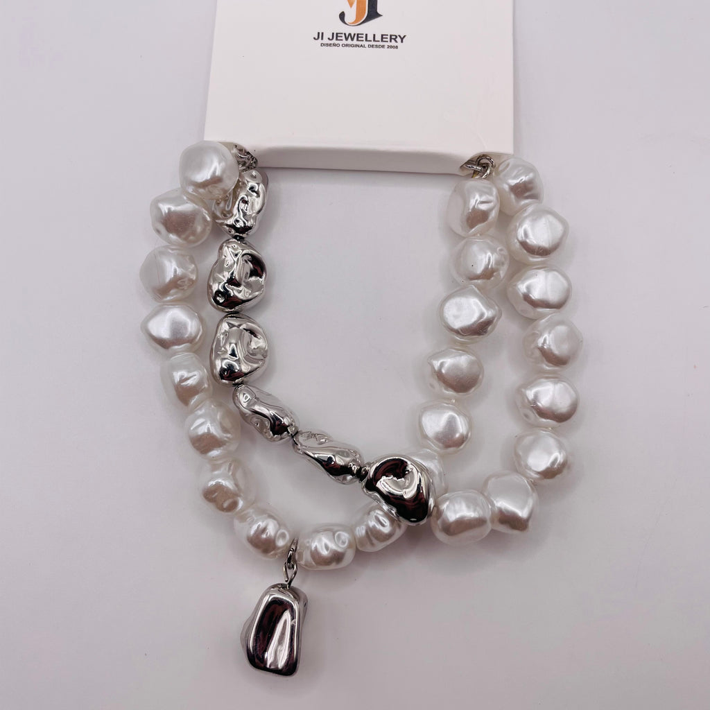 Pulsera de Perlas Barrocas Irregulares con Detalles Metálicos | Joyería de Moda Mayorista para Mujer|JI JOYA