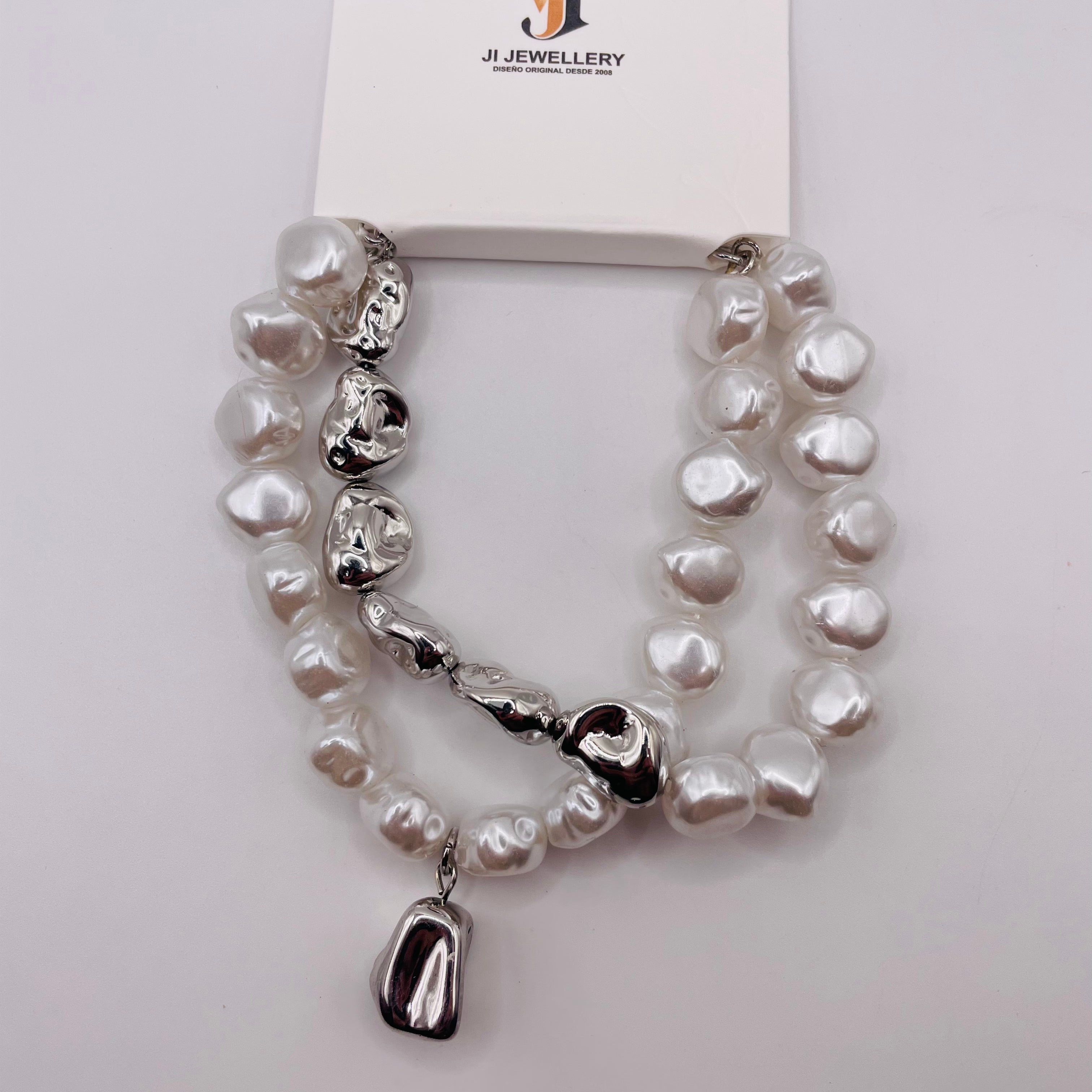 Pulsera de Perlas Barrocas Irregulares con Detalles Metálicos | Joyería de Moda Mayorista para Mujer|JI JOYA