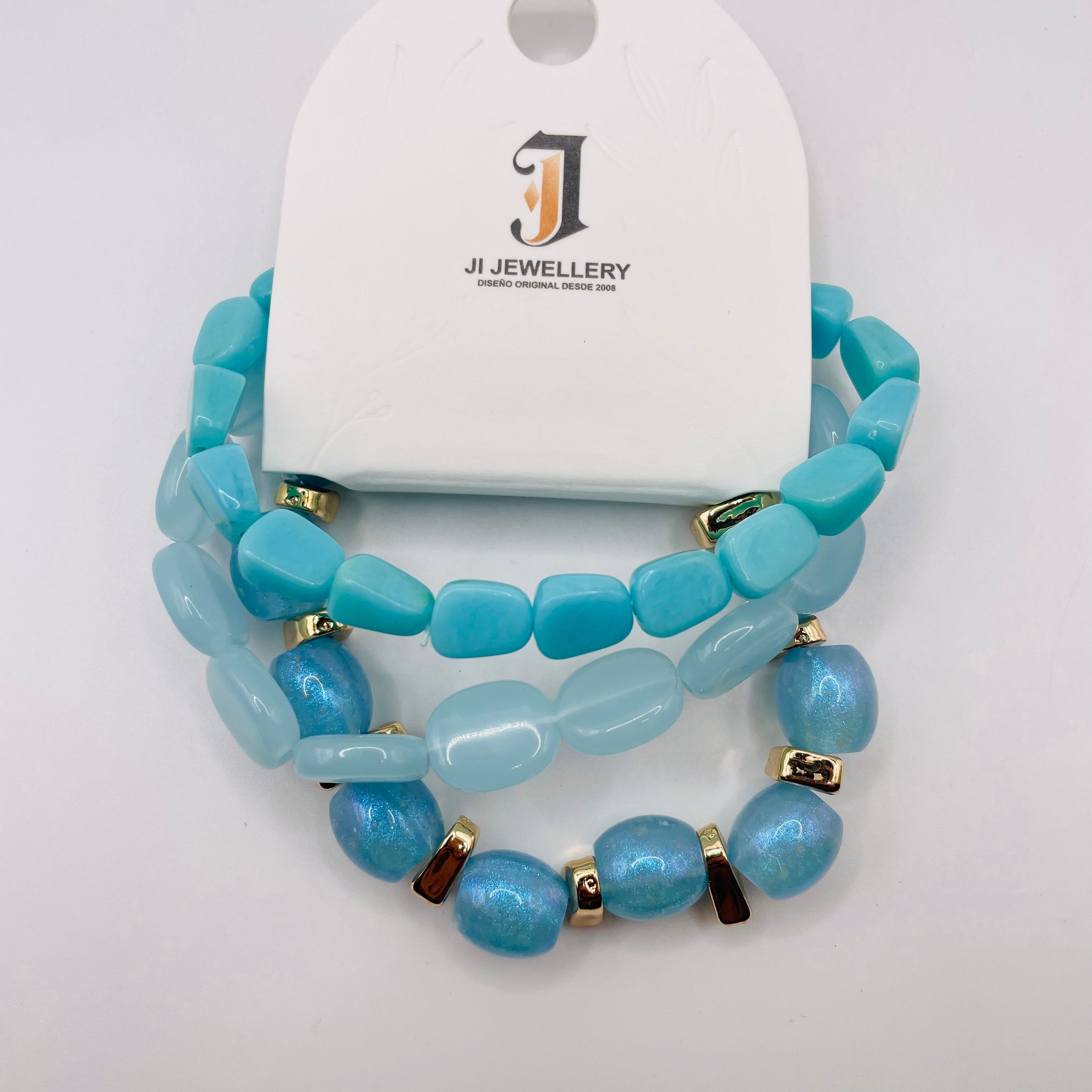 Pulseras de Resina en Lote | Set de 2 Piezas Elásticas | 3 Colores para Reventa | Joyería Mayorista España| 3 Colores Disponibles (Verde, Azul, Ámbar) | Joyería de Moda Mayorista| JI JOYA