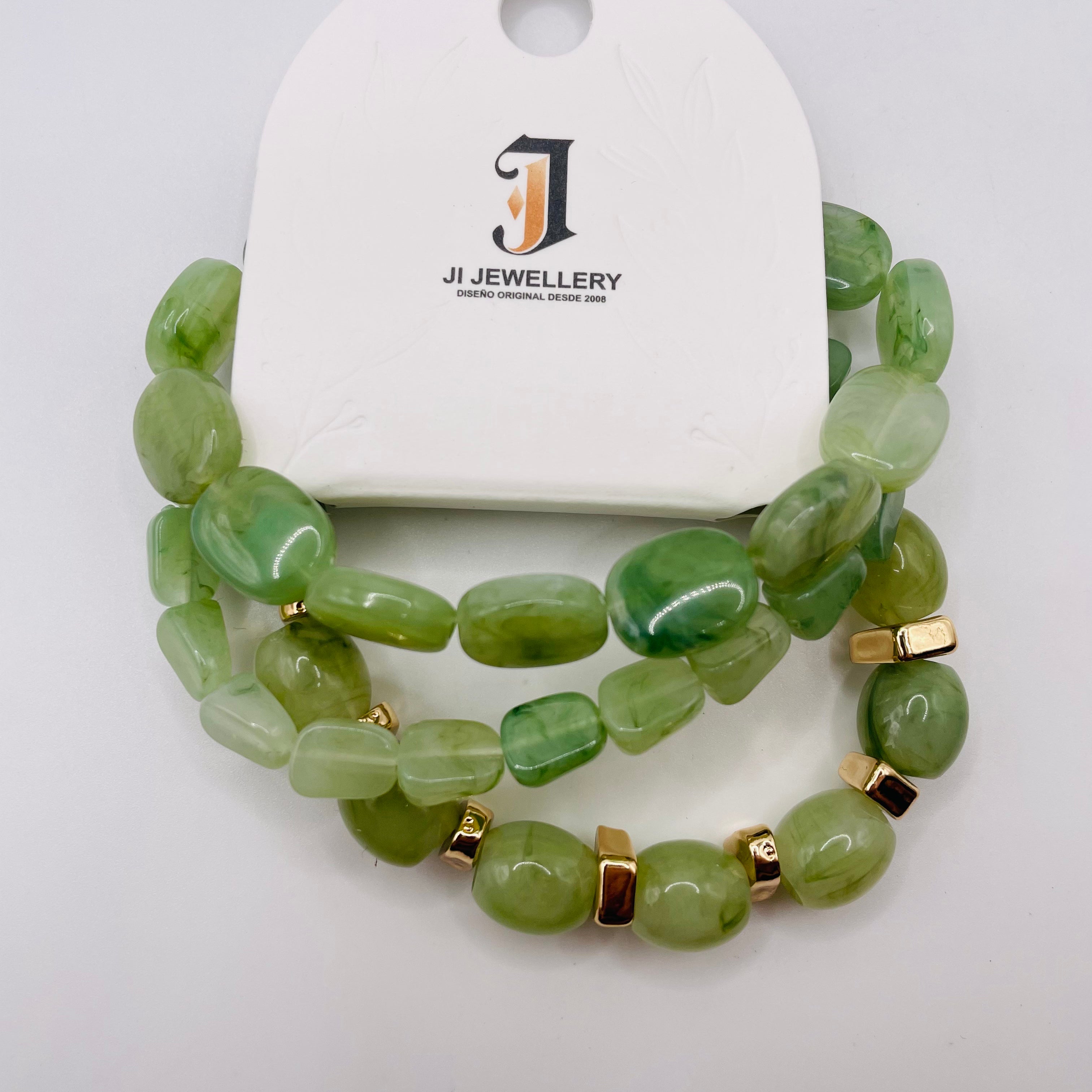 Pulseras de Resina en Lote | Set de 2 Piezas Elásticas | 3 Colores para Reventa | Joyería Mayorista España| 3 Colores Disponibles (Verde, Azul, Ámbar) | Joyería de Moda Mayorista| JI JOYA