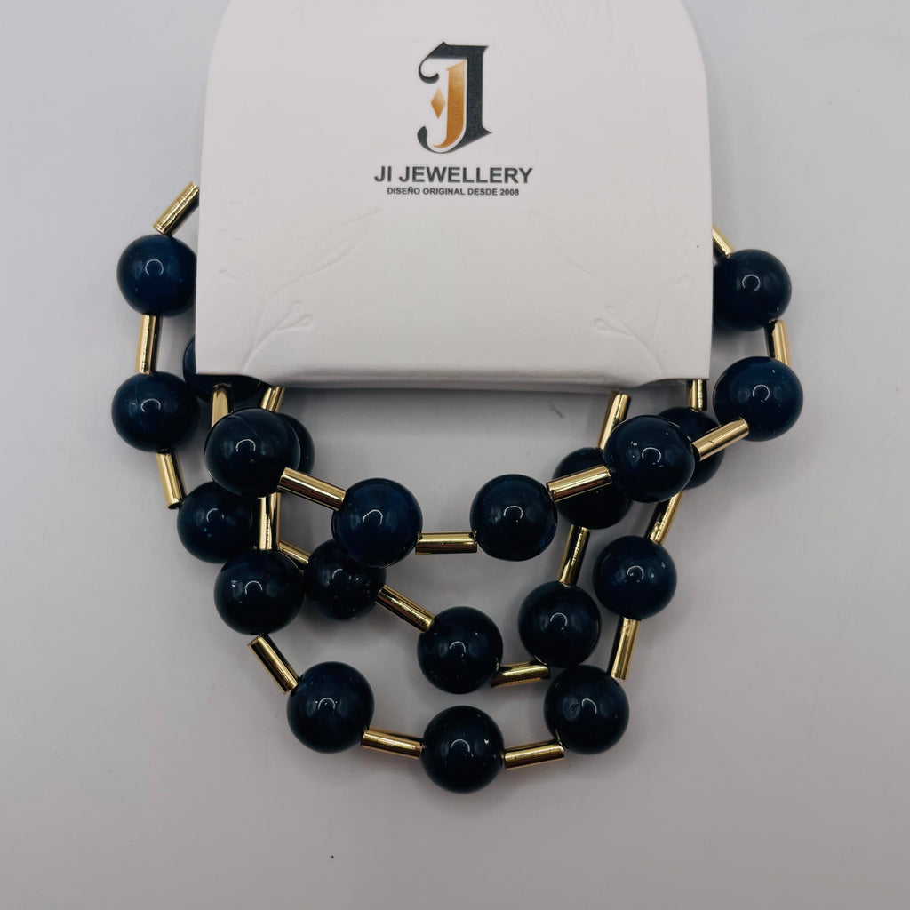 Pulsera de cuentas azules marino y metal dorado | Accesorio de moda mayorista|JI JOYA