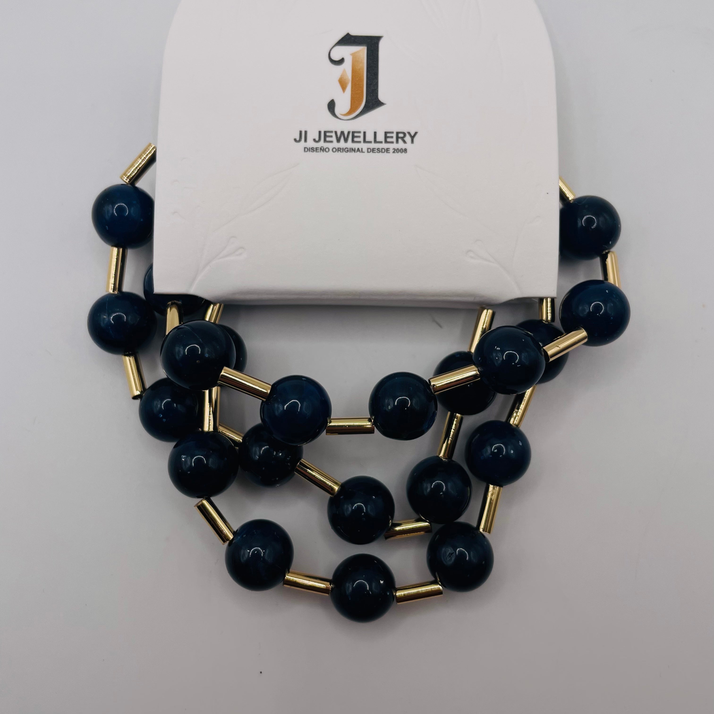 Pulsera de cuentas azules marino y metal dorado | Accesorio de moda mayorista|JI JOYA