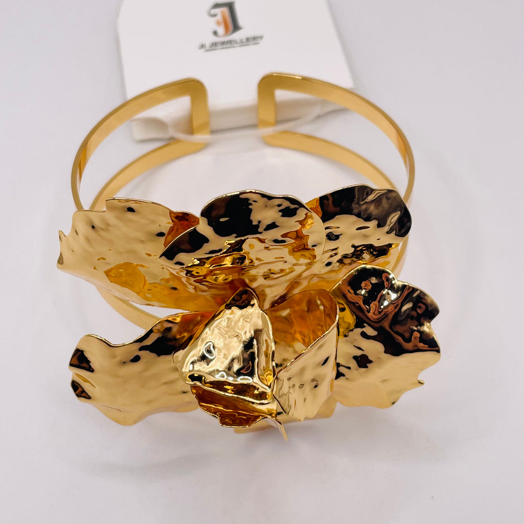 Pulsera Brazalete de Flor Grande Texturizada, Diseño Moderno, Mayorista de Bisutería al Por Mayor|JI JOYA