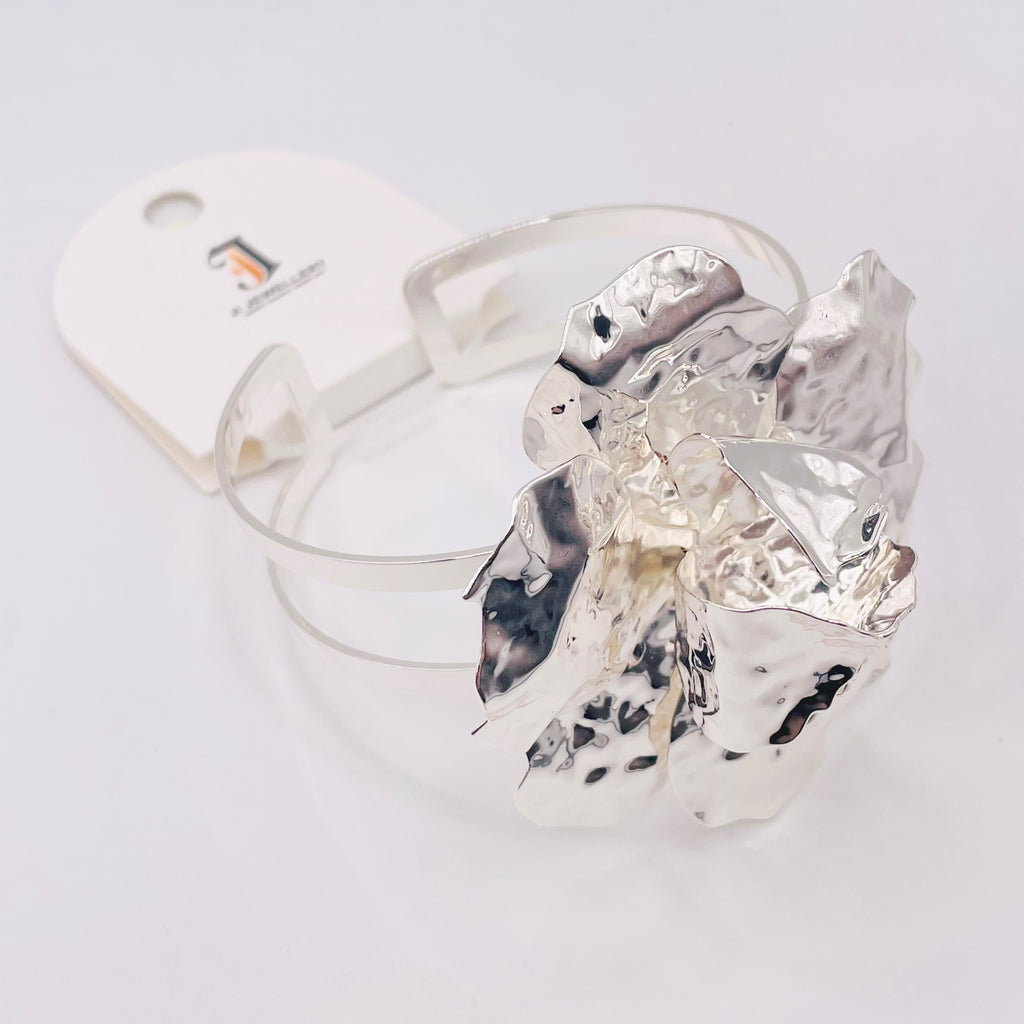 Pulsera Brazalete de Flor Grande Texturizada, Diseño Moderno, Mayorista de Bisutería al Por Mayor|JI JOYA
