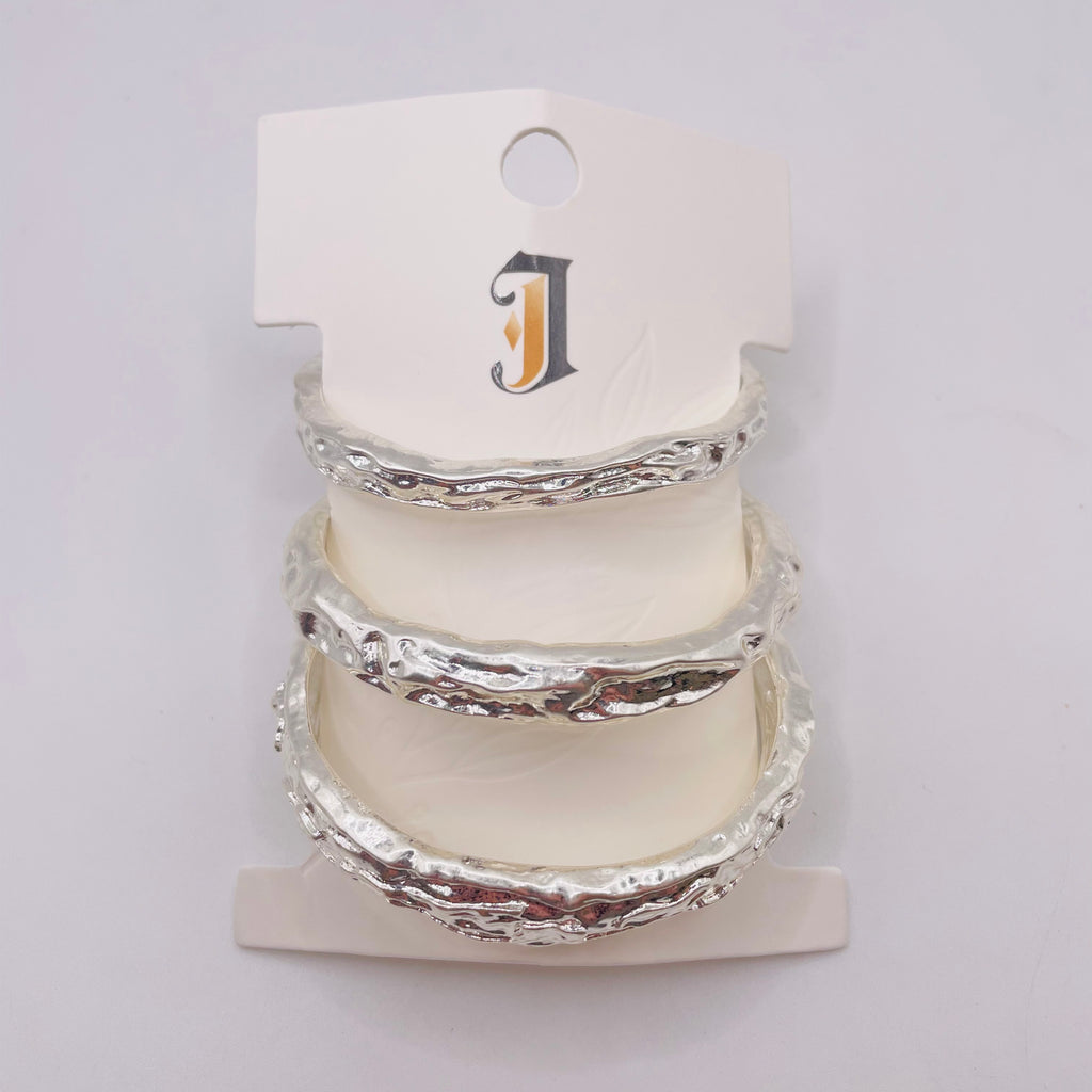 Set de 3 Pulseras Texturizadas en Dorado/Plata - Diseño Orgánico Hammered, Joyería de Moda al Por Mayor|JI JOYA