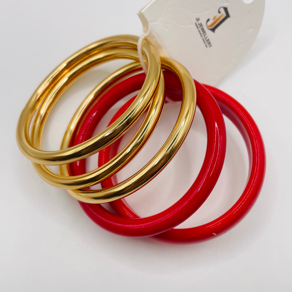 Pulseras combinadas doradas y rojas al por mayor | Brazaletes para mujer|JI JOYA