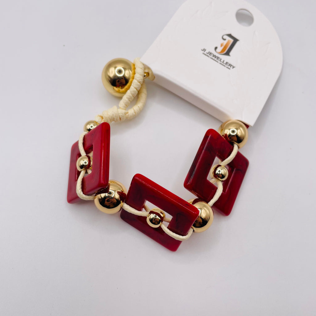 Pulsera Geométrica de Resina con Bolas Doradas | Mayorista Accesorios de Moda Personalizable|JI JOYA