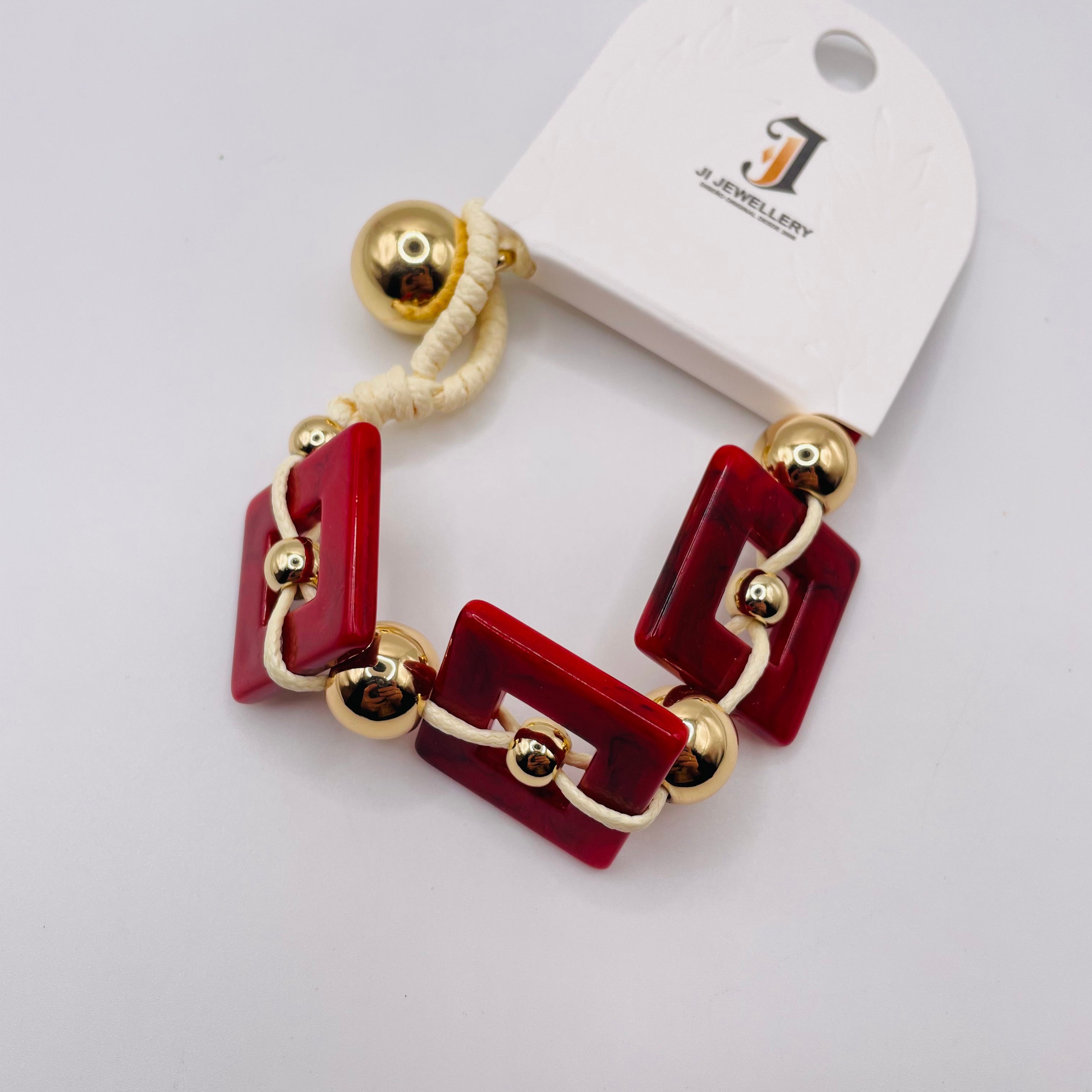 Pulsera Geométrica de Resina con Bolas Doradas | Mayorista Accesorios de Moda Personalizable|JI JOYA