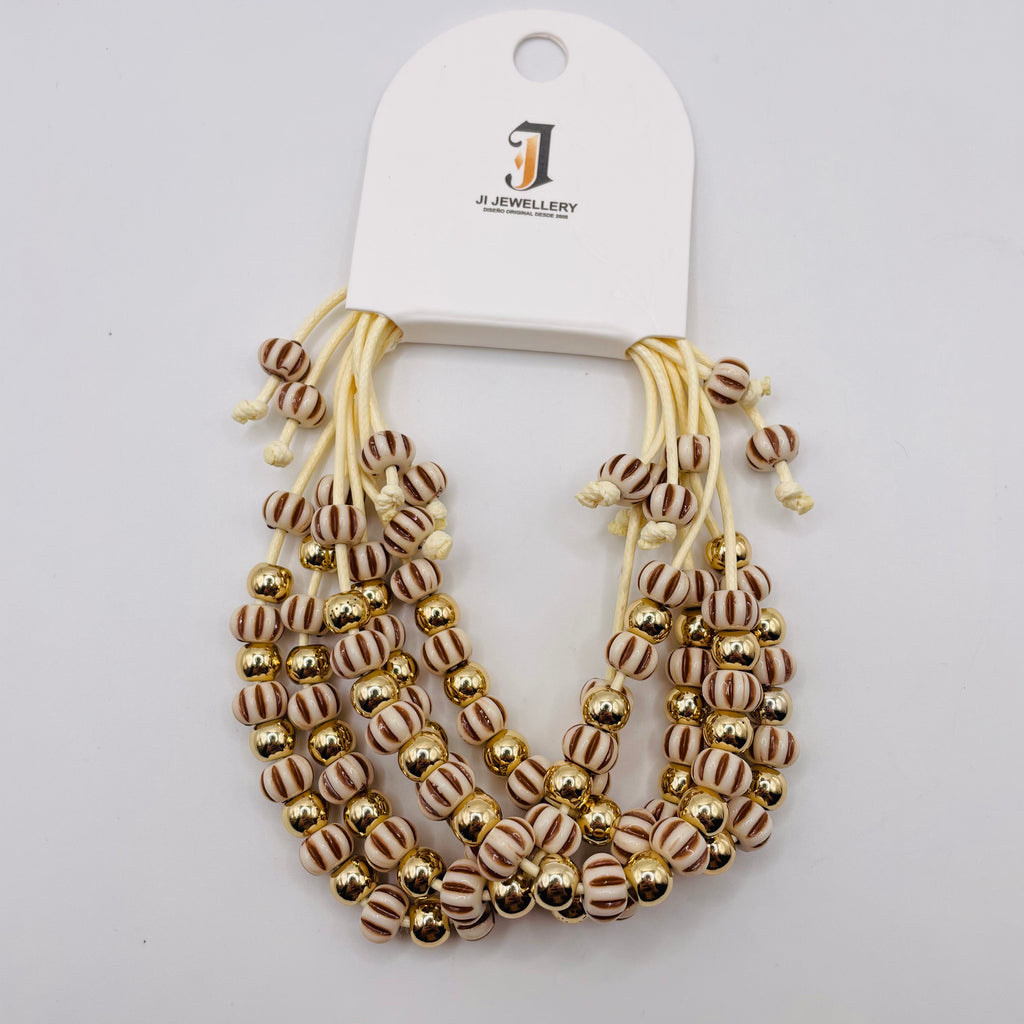 Pulseras de Cuentas Rayadas Doradas al Por Mayor | JI JOYA Bisutería de Moda al Por Mayor