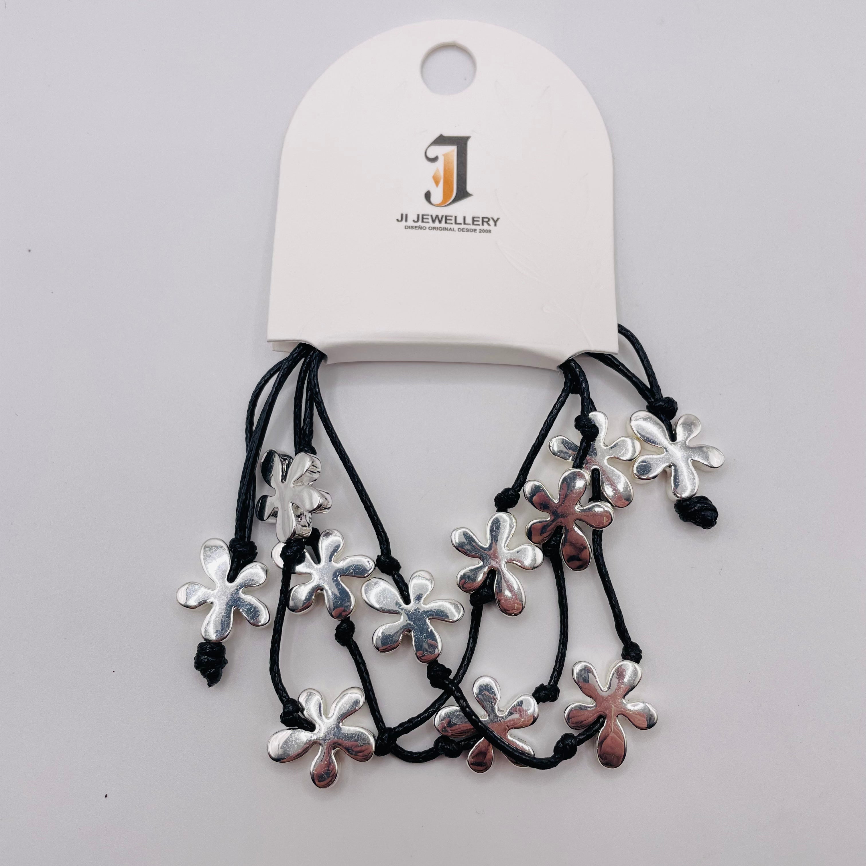 Pulseras de hilo negro con dijes de flor dorada/plateada, venta al por mayor| JI JOYA