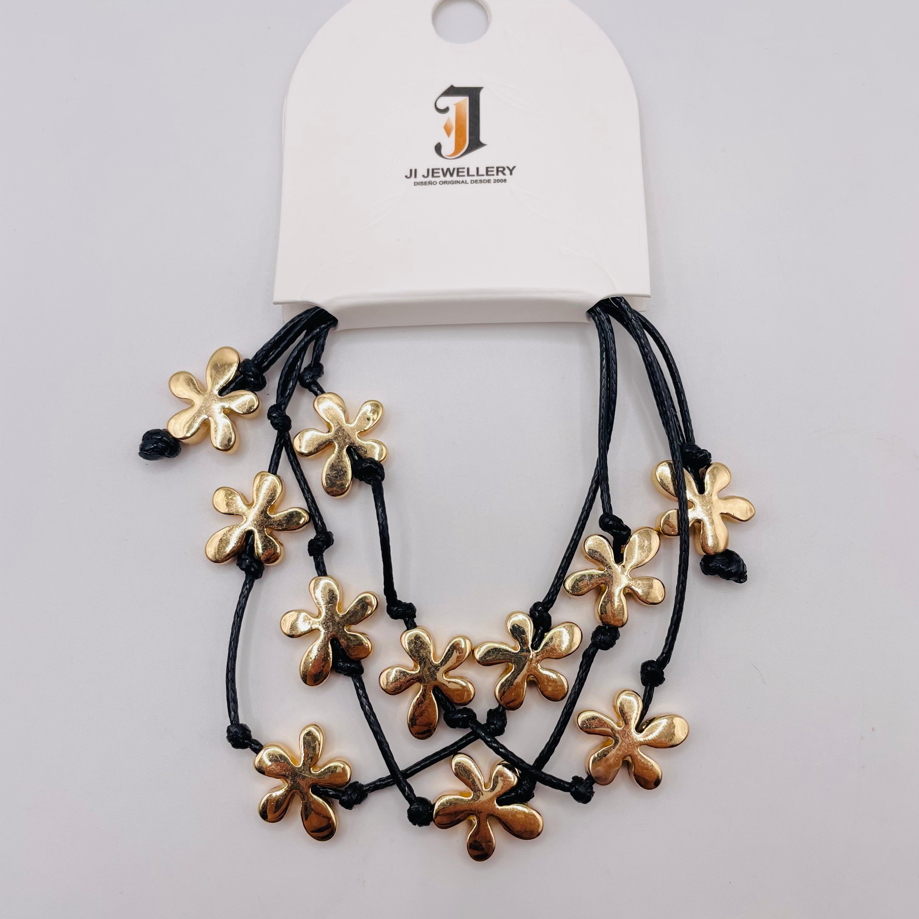 Pulseras de hilo negro con dijes de flor dorada/plateada, venta al por mayor| JI JOYA