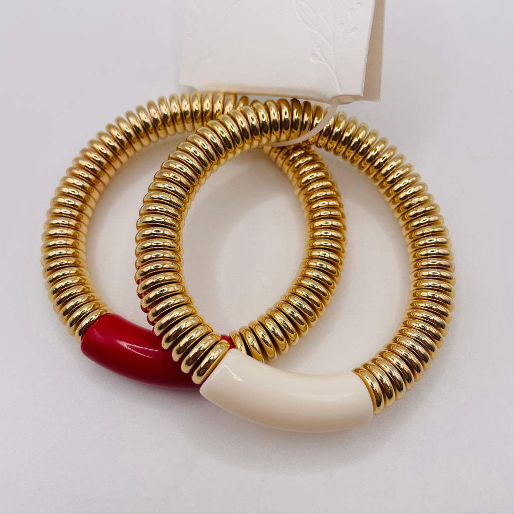 Pulseras de resorte dorado combinadas, 2 colores por set, pulseras de esmalte de lujo al por mayor|JI JOYA