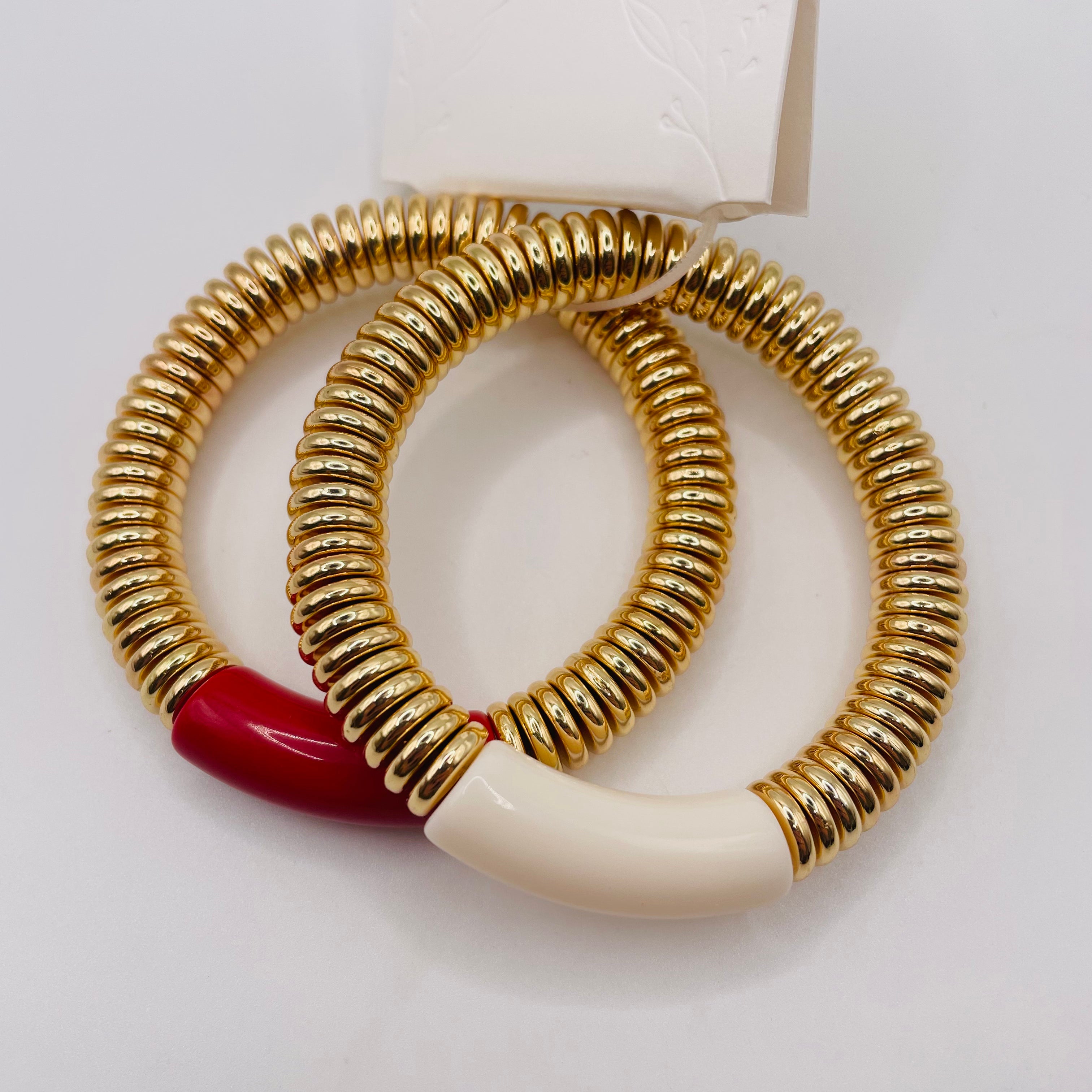 Pulseras de resorte dorado combinadas, 2 colores por set, pulseras de esmalte de lujo al por mayor|JI JOYA