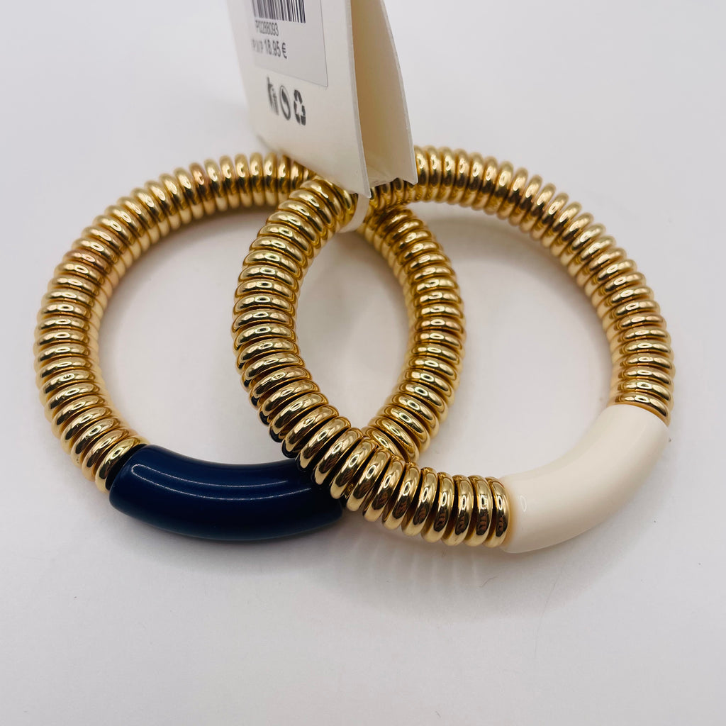 Pulseras de resorte dorado combinadas, 2 colores por set, pulseras de esmalte de lujo al por mayor|JI JOYA