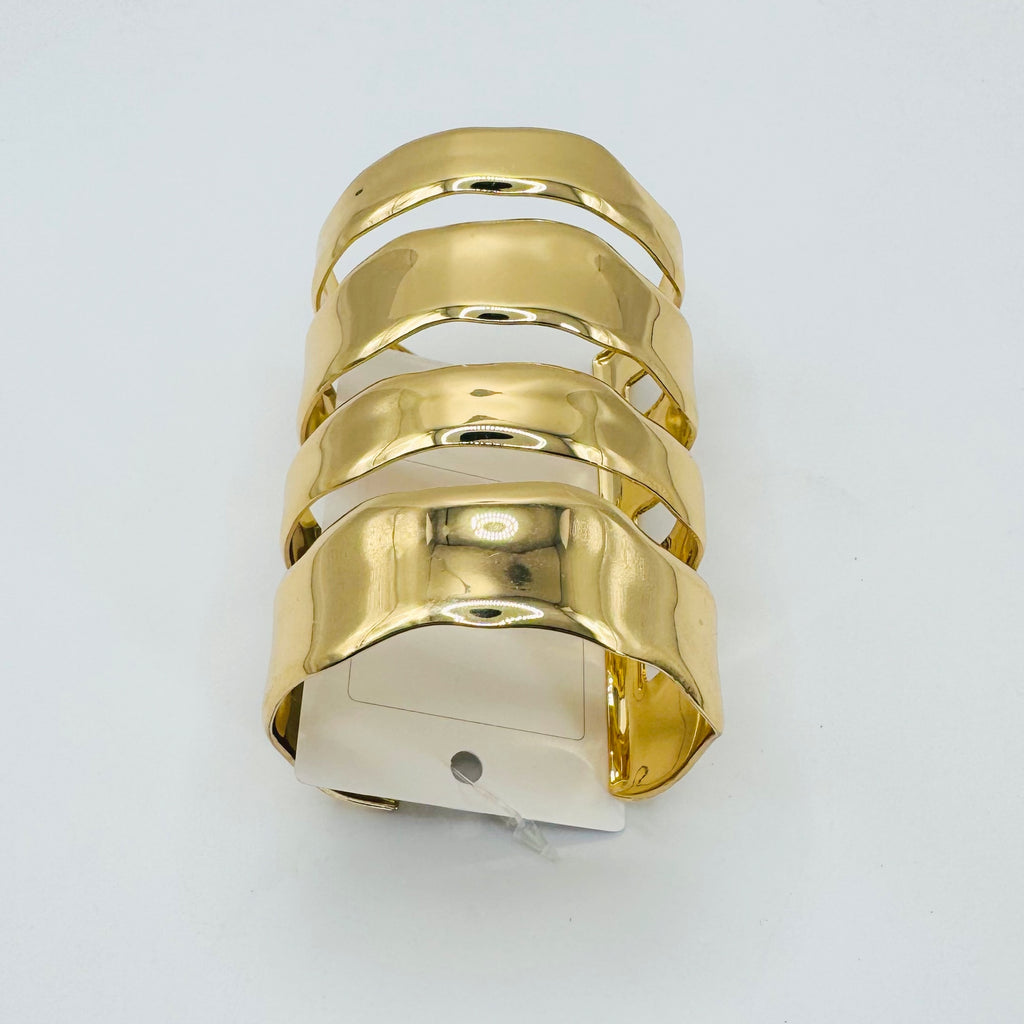 Pulsera Brazalete Ondulada en Zinc Aleación | Mayorista Mujer, Dorado Brillante y Dorado Mate|JI JOYA