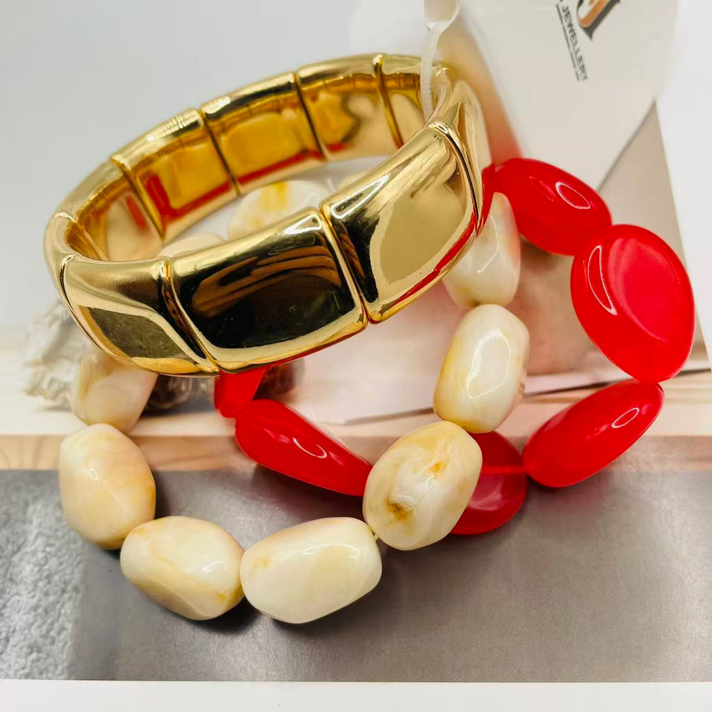 Pulseras de Resina y Metal Dorado al Por Mayor | Diseño Minimalista 2 Colores|JI JOYA