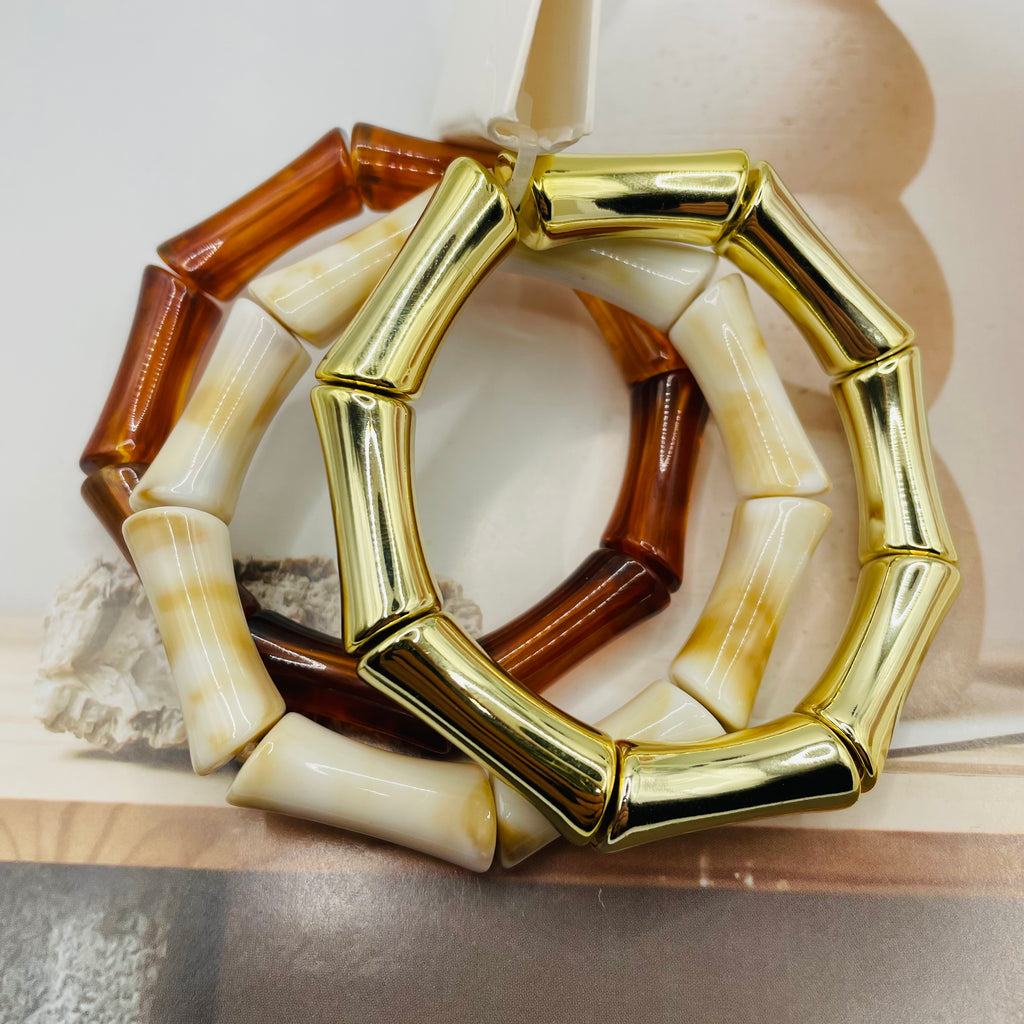 Pulseras de Bambu Resina Dorada Juego de 4 Colores | Mayorista Accesorios de Moda al Por Mayor|JI JOYA