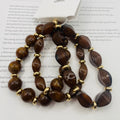 Pulseras de piedras sintéticas en tonos marrón y verde, accesorios de moda mayoristas, diseño de cuentas ovaladas con separadores dorados, joyería elegante al por mayor|JI JOYA