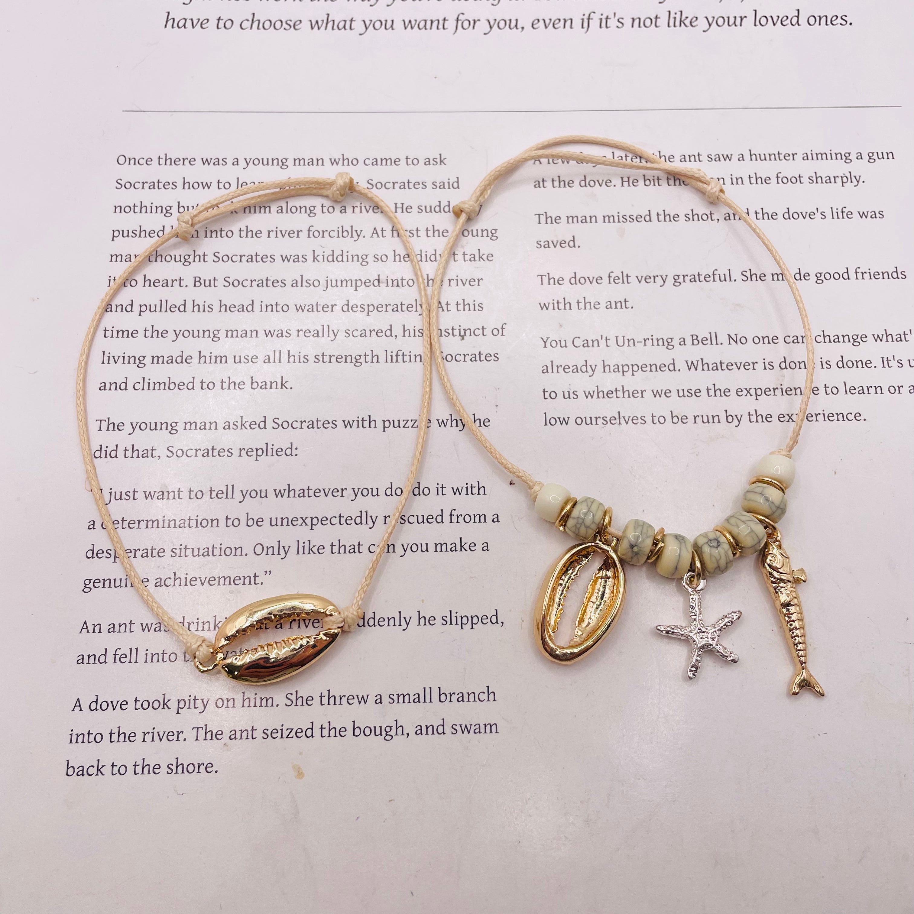 Pulsera de Cuerda con Concha, Estrella de Mar y Pez - Moda Boho para Mujer, Mayorista|JI JOYA