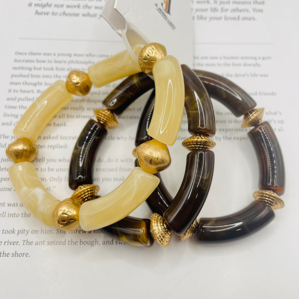 Pulseras de cuentas curvas de ágata con acabado dorado | Lote mayorista B2B, 2 colores disponibles|JI JOYA