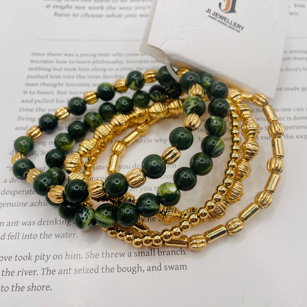 Pulseras de Cuentas de Piedra Natural con Dorado, Lote al Por Mayor, 2 Colores Disponibles, Accesorio de Moda Elegante| JI JOAY