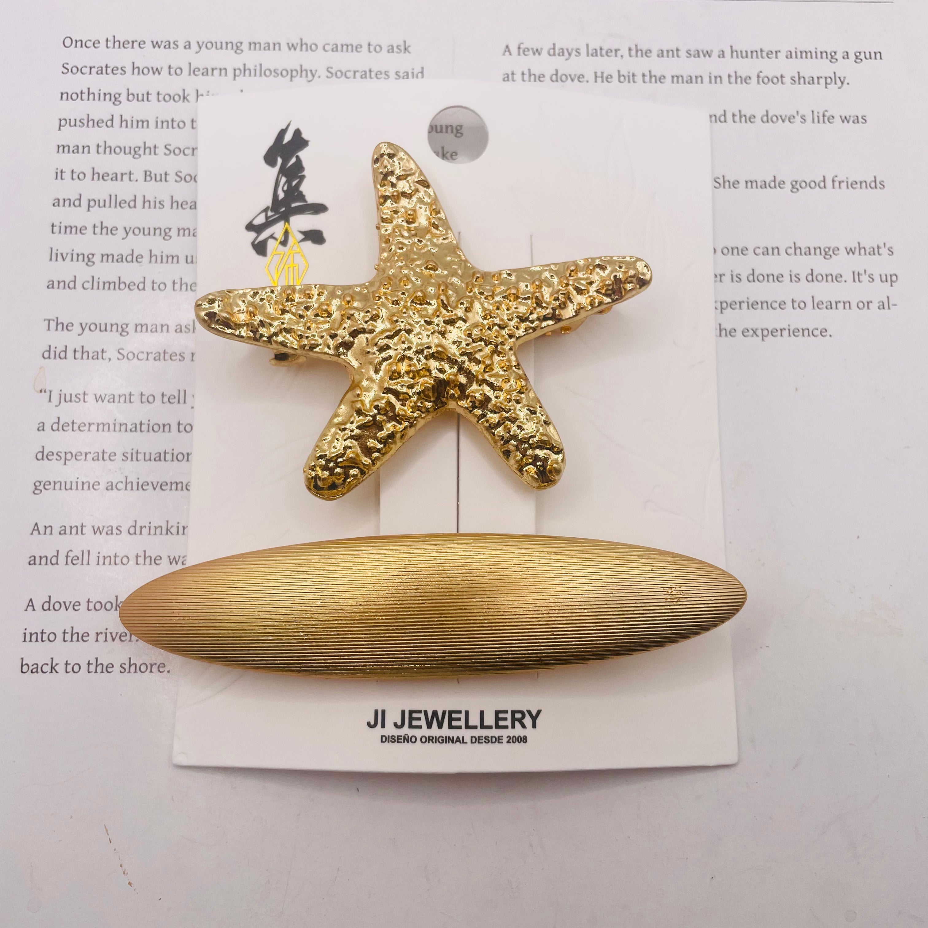 Set de 2 Horquillas de Cabello Doradas - Estrella de Mar + Elipse | Accesorios Minimalistas de Metal para Mayoristas|JI JOYA