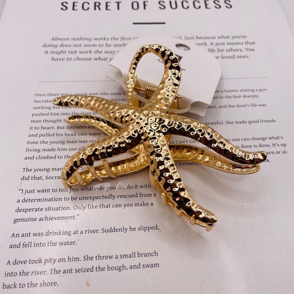 Pinza de pelo de estrella de mar dorada | Accesorio de pelo metálico para mujer | Al por mayor|JI JOYA