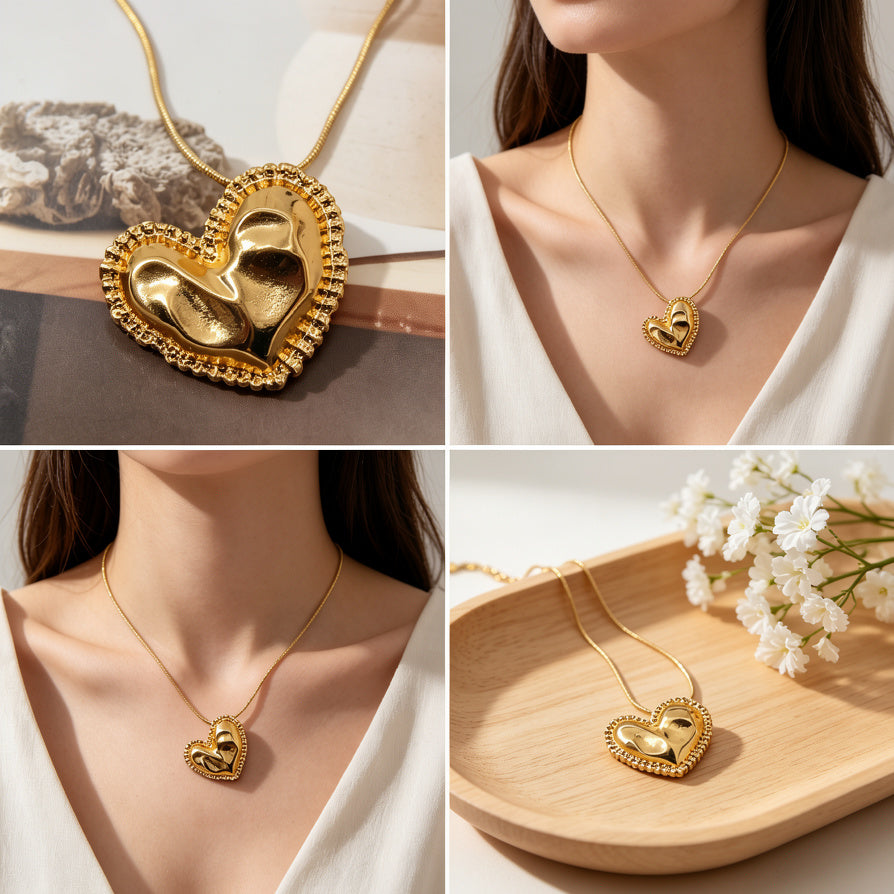 Collar Corazón Dorado - Joyería de Moda al Por Mayor | Diseño Minimalista en Zinc|JI JOYA