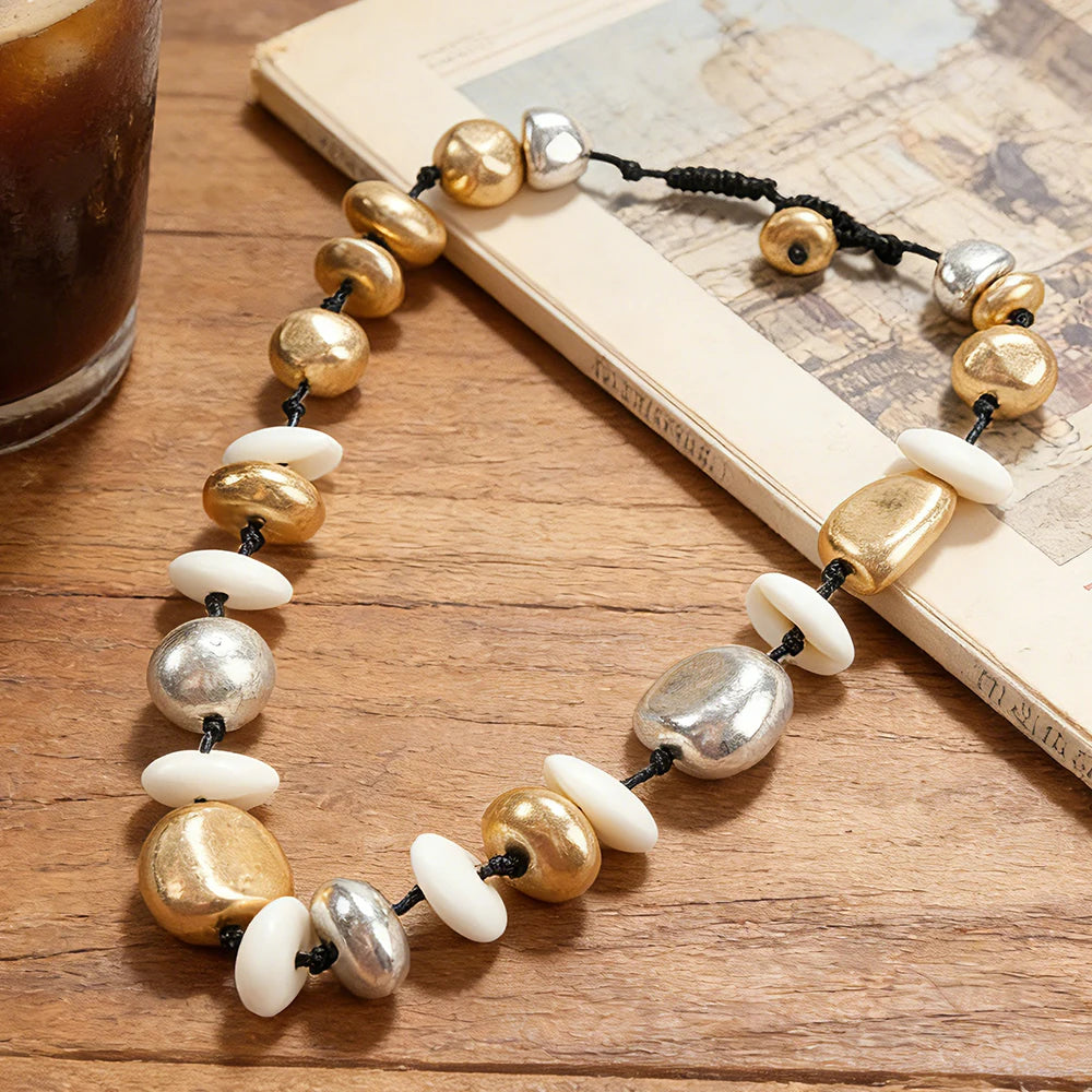 Collar Chunky de Metal con Cuentas de Resina - Joyería de Moda para Eventos|JI JOYA