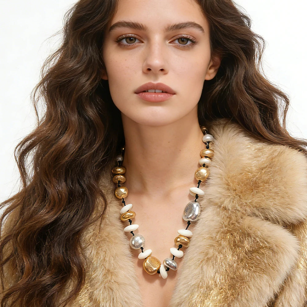 Collar Chunky de Metal con Cuentas de Resina - Joyería de Moda para Eventos|JI JOYA