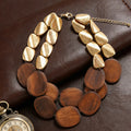 Collar de Madera y Metal Dorado/Plateado - Estilo Boho Minimalista para Mujer|JI JOYA