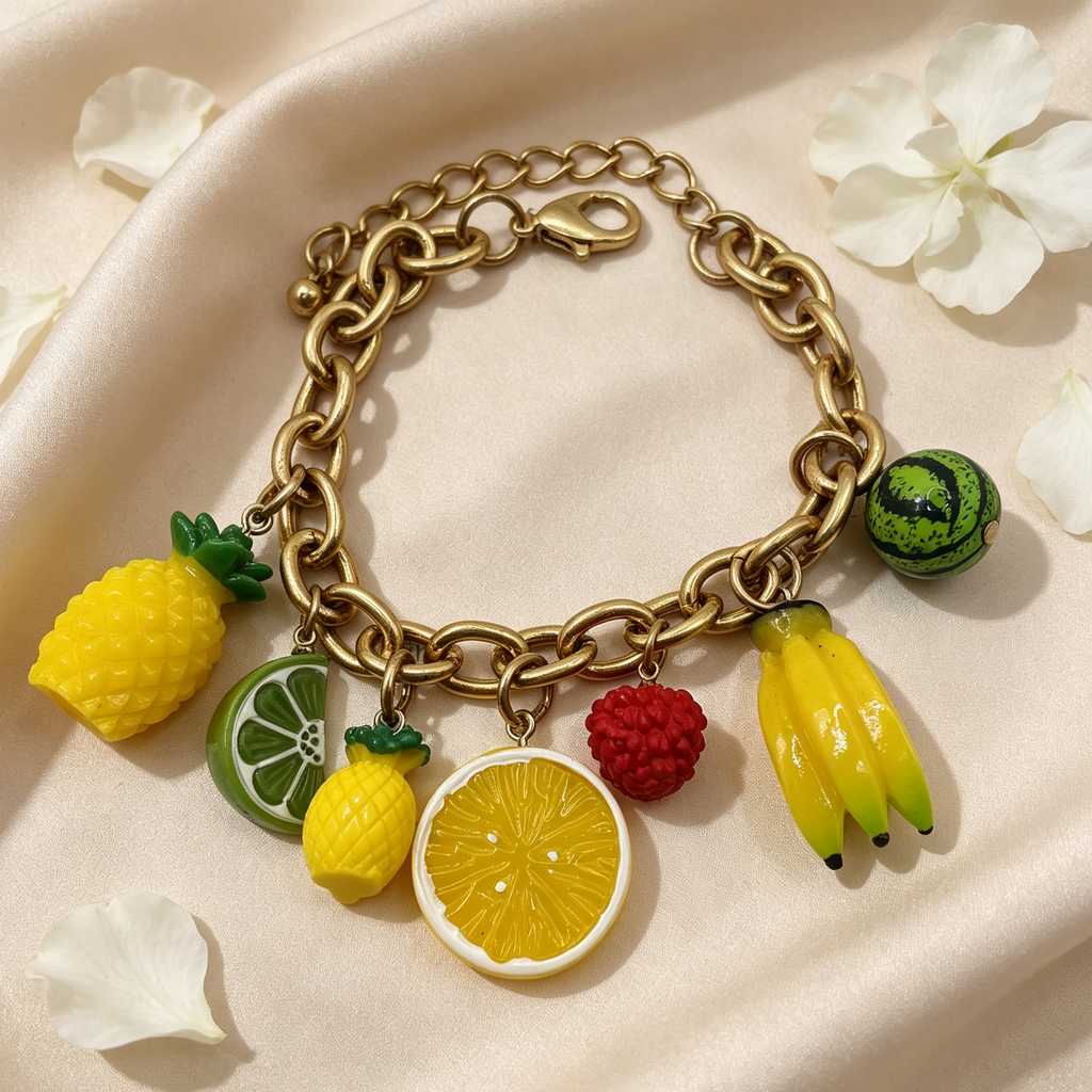 Pulsera de cadena dorada con dijes de frutas tropicales, accesorios de moda de verano, venta al por mayor|JI JOYA