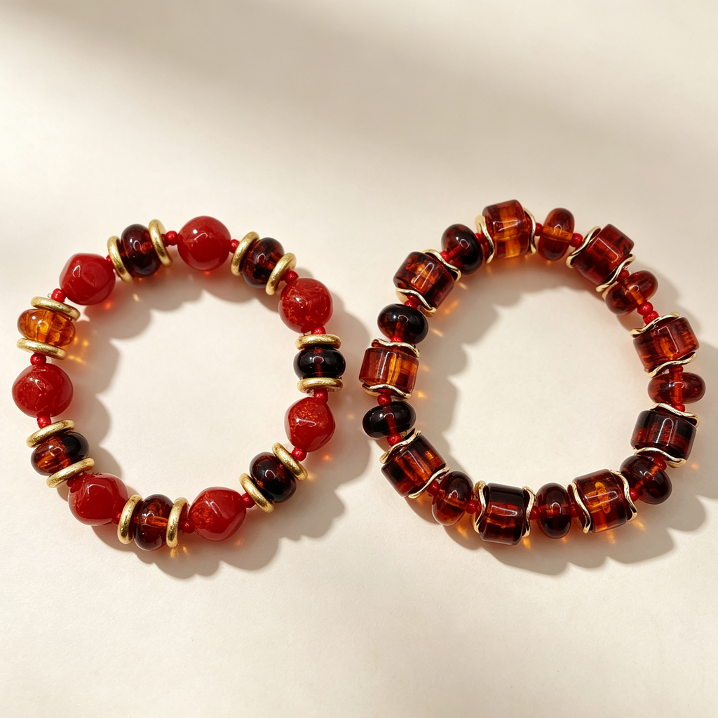 Pulsera de cuentas de vidrio combinada, juego de 2 unidades, accesorio de moda artesanal para mujer|JI JOYA