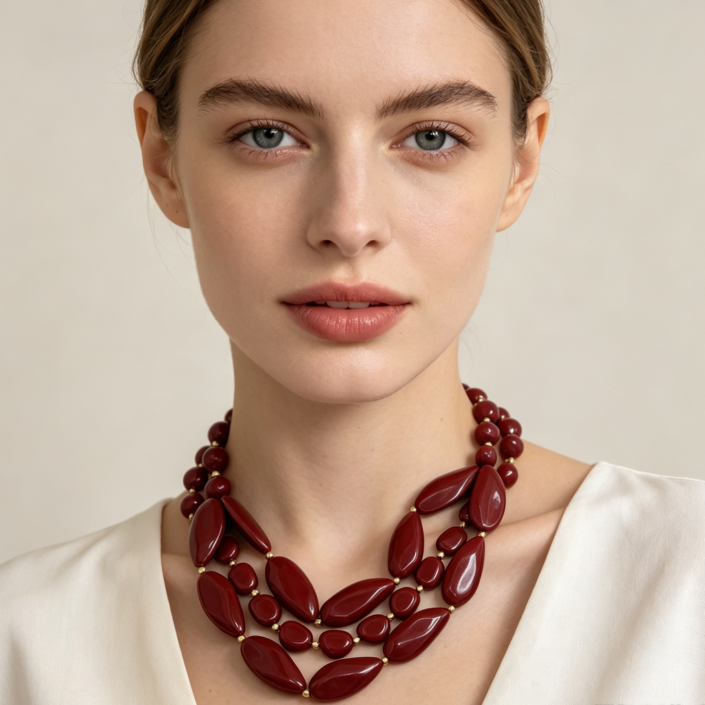 Collar Multicapa de Piedras Resina, Gargantón Statement con Cuentas, Accesorio Moda Mayorista para Mujer|JI JOYA