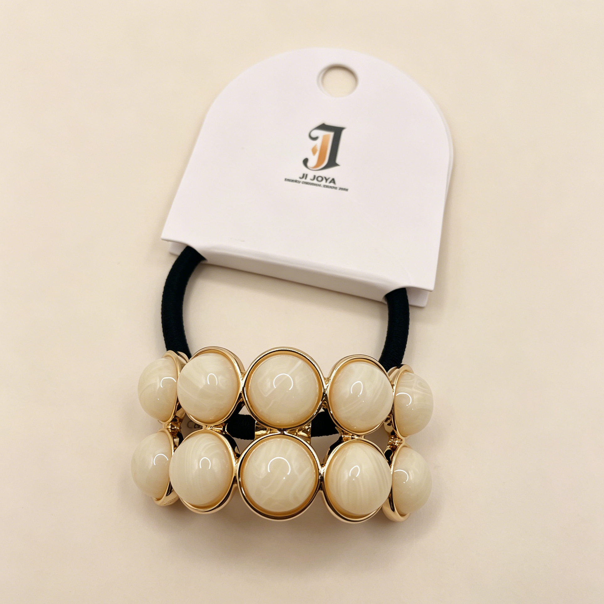 Lote Mayorista Elástico para Pelo con Bolas Resina Doradas, 2 Colores, Goma de Pelo Elegante para Mujer, Accesorio de Pelo al Por Mayor|JI JOYA