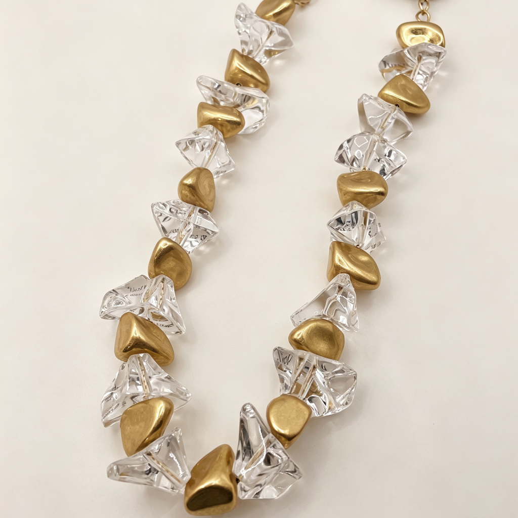 Collar de piedras transparentes con metal irregular, collar de cadena gruesa moda europea, mayorista joyería|JI JOYA