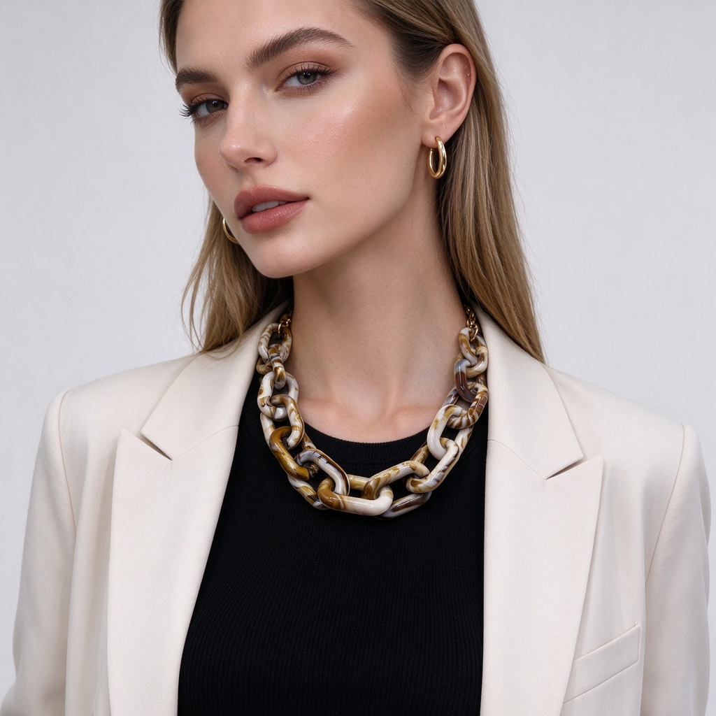Collar de cadena gruesa efecto carey, resina, venta al por mayor | JI JOYA