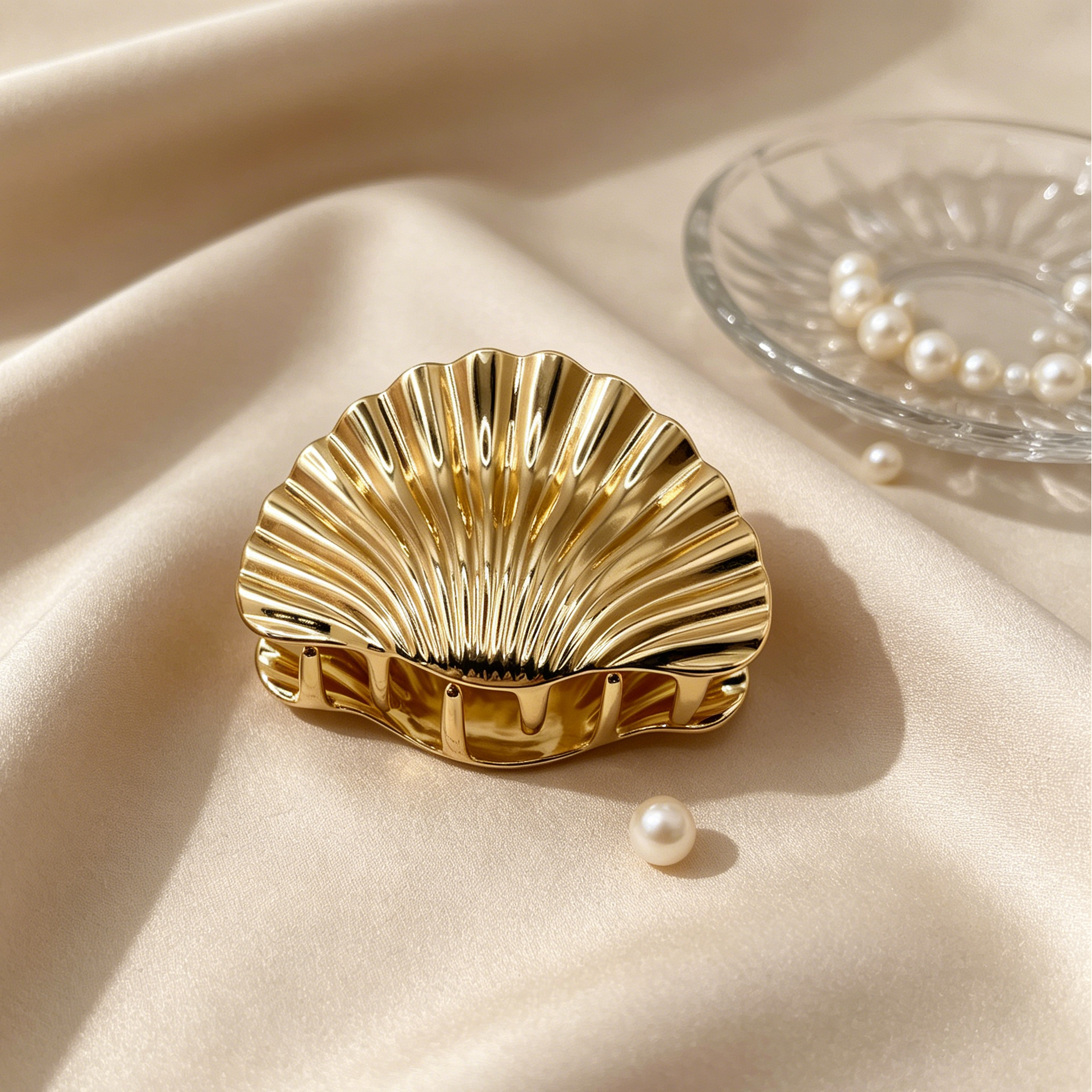 Pinza de pelo en forma de concha, chapada en oro, para mayorista y tiendas|JI JOYA