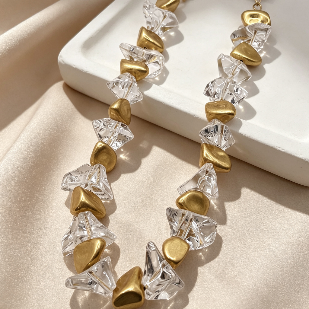Collar de piedras transparentes con metal irregular, collar de cadena gruesa moda europea, mayorista joyería|JI JOYA
