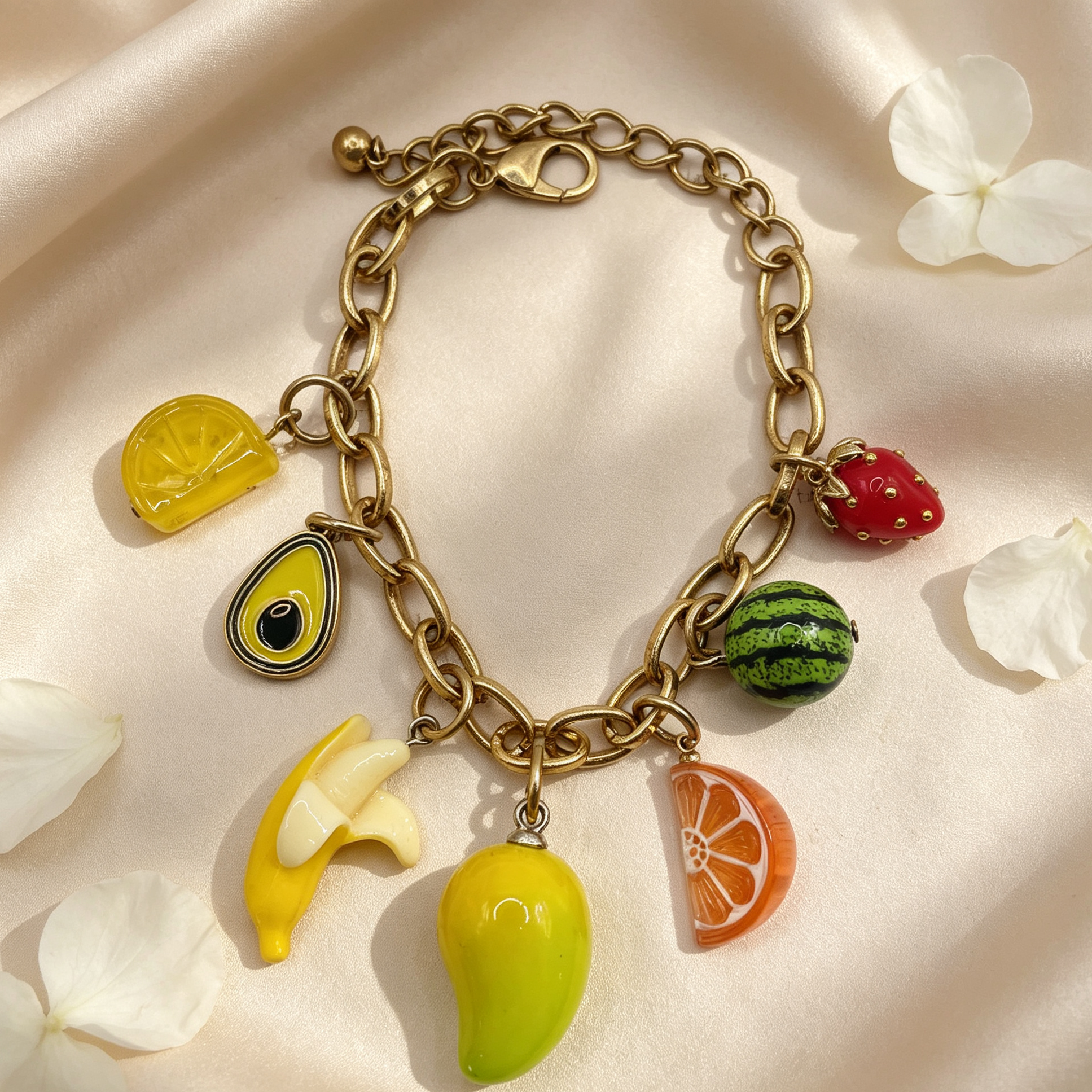 Pulsera de cadena dorada con dijes de frutas tropicales, accesorios de moda de verano, venta al por mayor|JI JOYA
