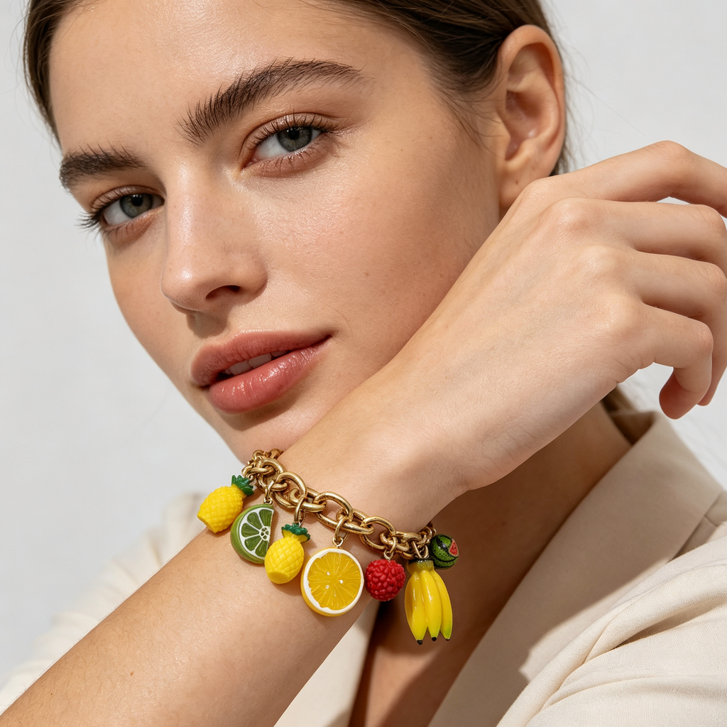Pulsera de cadena dorada con dijes de frutas tropicales, accesorios de moda de verano, venta al por mayor|JI JOYA