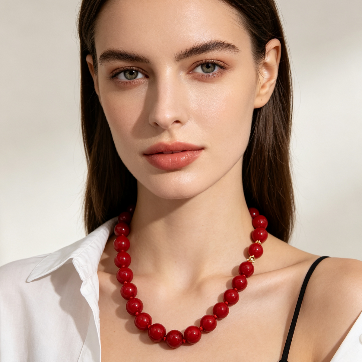 Collar de cuentas rojas gruesas, joyería de moda al por mayor, accesorios para tiendas|JI JOYA