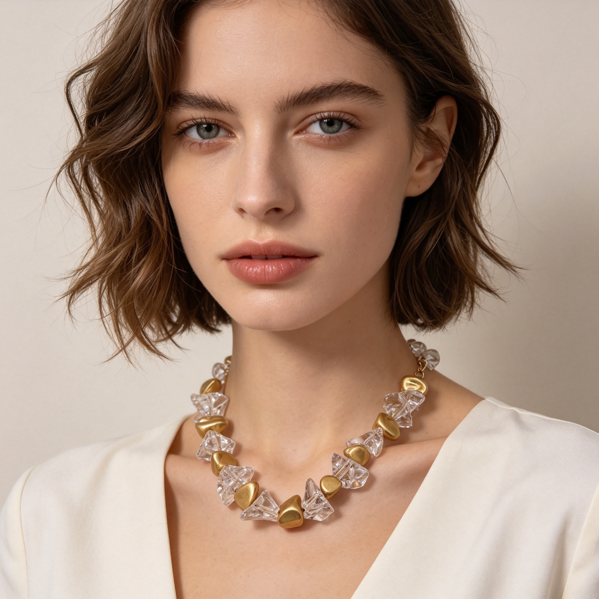 Collar de piedras transparentes con metal irregular, collar de cadena gruesa moda europea, mayorista joyería|JI JOYA