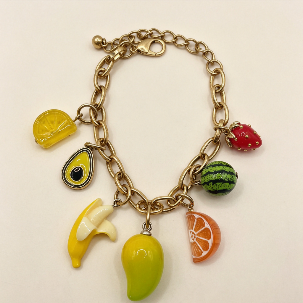Pulsera de cadena dorada con dijes de frutas tropicales, accesorios de moda de verano, venta al por mayor|JI JOYA