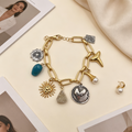Pulsera cadena gruesa mezcla oro y plata, dijes sol, corazón, perla, piedra natural, accesorios mujer mayorista|JI JOYA
